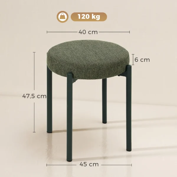 Eetkamerkrukken 4 delige Set Stapelbare Zitkrukken Met Stalen Poten, Linnenlook Voor Eetkamer, Woonkamer, Keuken, Donkergroen