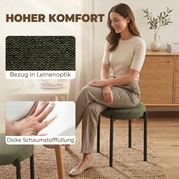Eetkamerkrukken 4 delige Set Stapelbare Zitkrukken Met Stalen Poten, Linnenlook Voor Eetkamer, Woonkamer, Keuken, Donkergroen