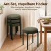 Eetkamerkrukken 4 delige Set Stapelbare Zitkrukken Met Stalen Poten, Linnenlook Voor Eetkamer, Woonkamer, Keuken, Donkergroen
