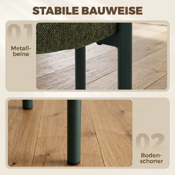 Eetkamerkrukken 4 delige Set Stapelbare Zitkrukken Met Stalen Poten, Linnenlook Voor Eetkamer, Woonkamer, Keuken, Donkergroen