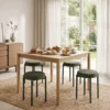 Eetkamerkrukken 4 delige Set Stapelbare Zitkrukken Met Stalen Poten, Linnenlook Voor Eetkamer, Woonkamer, Keuken, Donkergroen