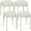 Eetkamerkrukken Set Van 4 Stapelbare Zithockers Met Stalen Poten, Linnenlook Voor Eetkamer, Woonkamer, Keuken, Crèmewit