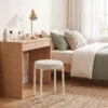 Eetkamerkrukken Set Van 4 Stapelbare Zithockers Met Stalen Poten, Linnenlook Voor Eetkamer, Woonkamer, Keuken, Crèmewit