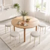 Eetkamerkrukken Set Van 4 Stapelbare Zithockers Met Stalen Poten, Linnenlook Voor Eetkamer, Woonkamer, Keuken, Crèmewit