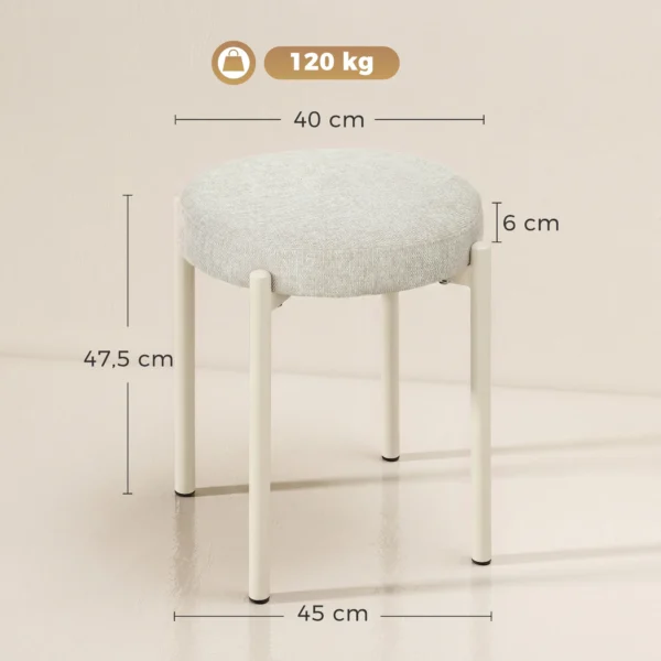Eetkamerkrukken Set Van 4 Stapelbare Zithockers Met Stalen Poten, Linnenlook Voor Eetkamer, Woonkamer, Keuken, Crèmewit