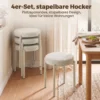 Eetkamerkrukken Set Van 4 Stapelbare Zithockers Met Stalen Poten, Linnenlook Voor Eetkamer, Woonkamer, Keuken, Crèmewit