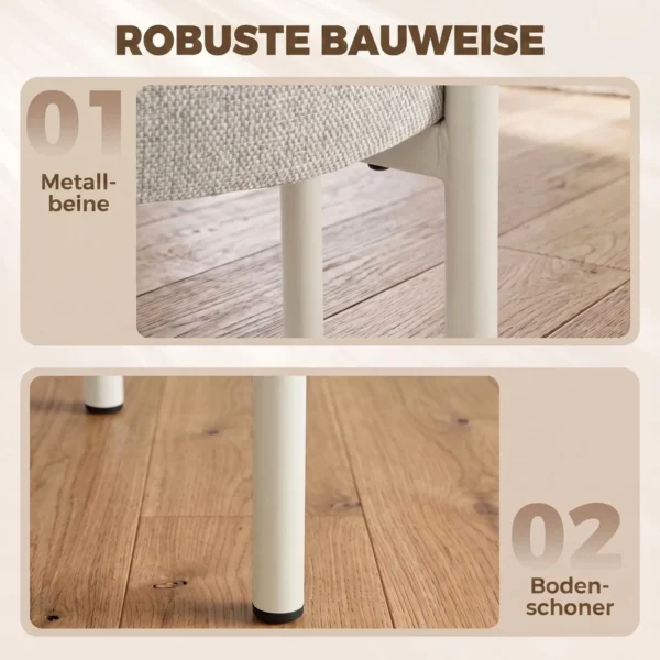 Eetkamerkrukken Set Van 4 Stapelbare Zithockers Met Stalen Poten, Linnenlook Voor Eetkamer, Woonkamer, Keuken, Crèmewit