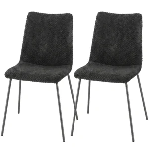 Eetkamerstoelen Set Van 2, Keukenstoelen Met Fluwelen Bekleding En Metalen Poten, Donkergrijs