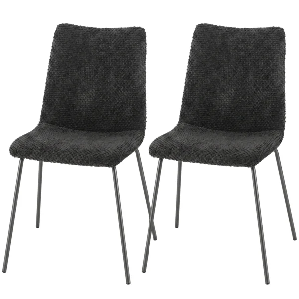 Eetkamerstoelen Set Van 2, Keukenstoelen Met Fluwelen Bekleding En Metalen Poten, Donkergrijs