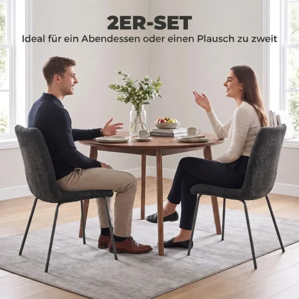 Eetkamerstoelen Set Van 2, Keukenstoelen Met Fluwelen Bekleding En Metalen Poten, Donkergrijs