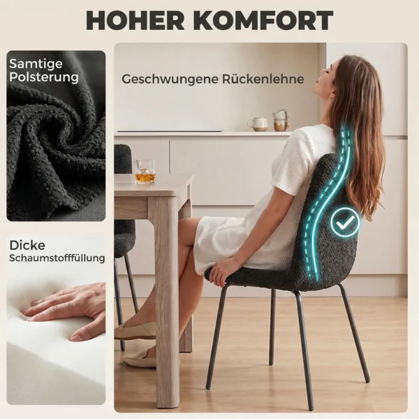 Eetkamerstoelen Set Van 2, Keukenstoelen Met Fluwelen Bekleding En Metalen Poten, Donkergrijs
