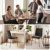 Eetkamerstoelen Set Van 2, Keukenstoelen Met Fluwelen Bekleding En Metalen Poten, Donkergrijs