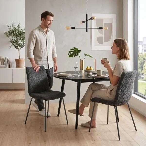 Eetkamerstoelen Set Van 2, Keukenstoelen Met Fluwelen Bekleding En Metalen Poten, Donkergrijs