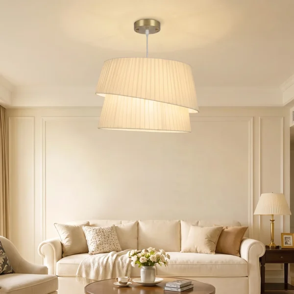 Elegante Hanglamp Met Dubbele Kap, In Hoogte Verstelbaar, Voor Woonkamer, Wit