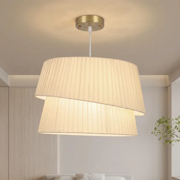 Elegante Hanglamp Met Dubbele Kap, In Hoogte Verstelbaar, Voor Woonkamer, Wit