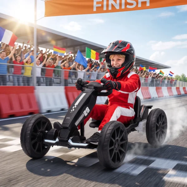 Elektrische Go Kart Voor Kinderen 12V Go kart Met 2 Motoren, 4 voudig Verstelbare Stoel Zachte Start EVA Wielen LED Koplampen
