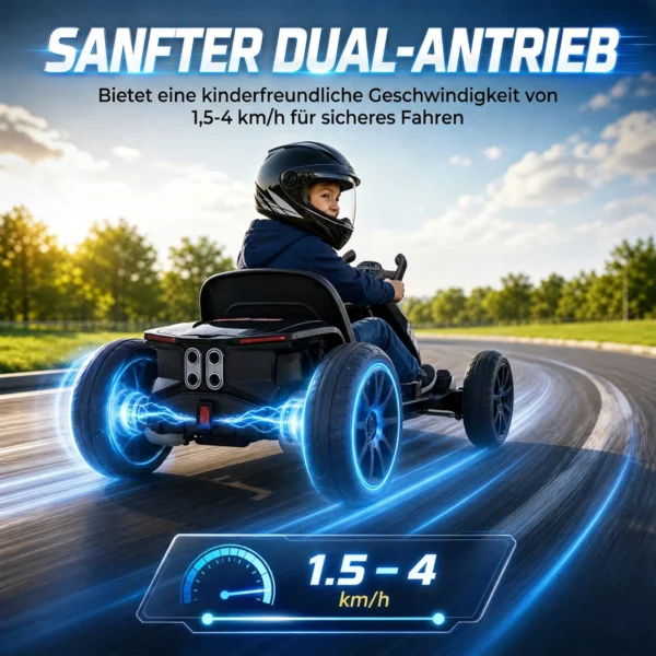 Elektrische Go Kart Voor Kinderen 12V Go kart Met 2 Motoren, 4 voudig Verstelbare Stoel Zachte Start EVA Wielen LED Koplampen