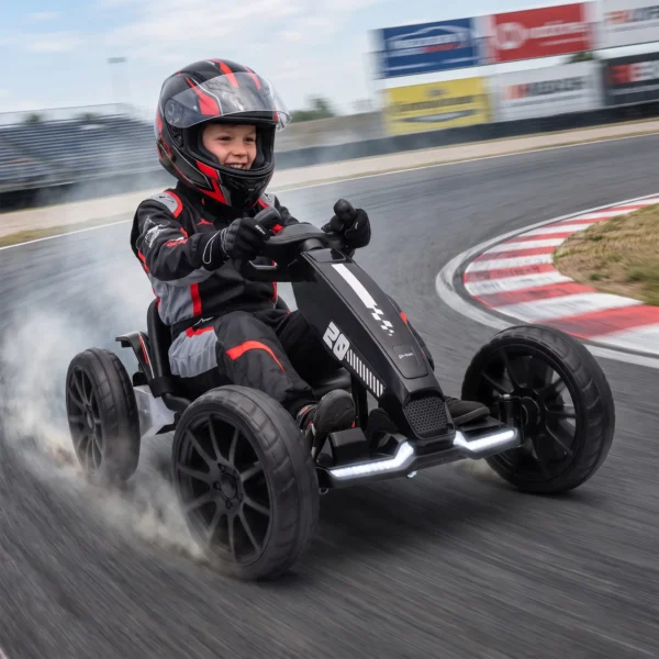 Elektrische Go Kart Voor Kinderen 12V Go kart Met 2 Motoren, 4 voudig Verstelbare Stoel Zachte Start EVA Wielen LED Koplampen