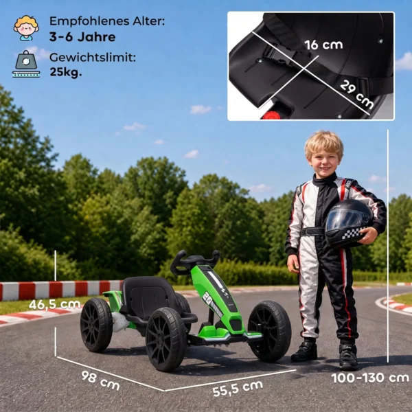 Elektrische Go Kart Voor Kinderen 12V Gokart Met 2 Motoren, 4 voudig Verstelbare Stoel Zachte Start EVA Wielen LED Koplampen