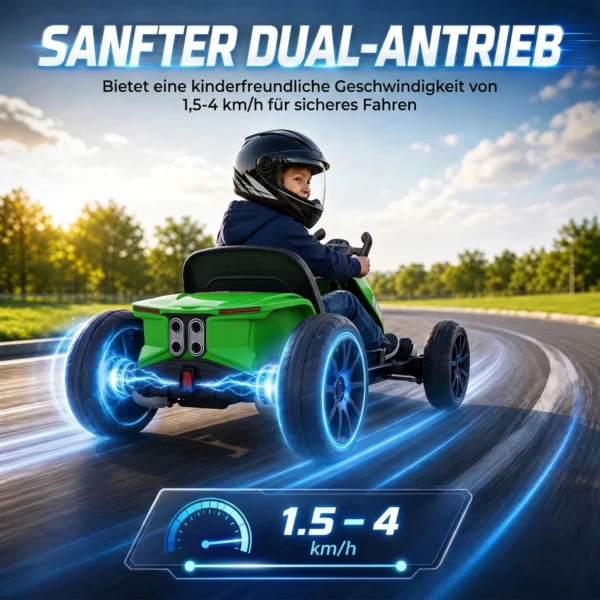 Elektrische Go Kart Voor Kinderen 12V Gokart Met 2 Motoren, 4 voudig Verstelbare Stoel Zachte Start EVA Wielen LED Koplampen