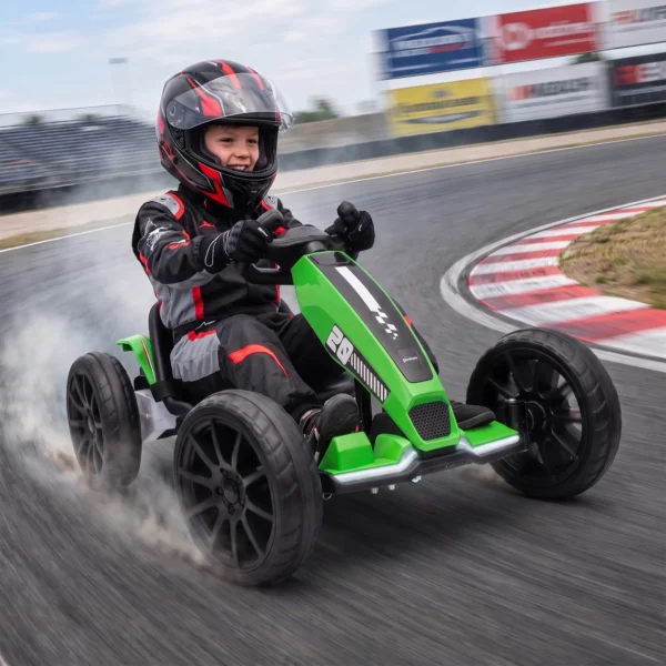 Elektrische Go Kart Voor Kinderen 12V Gokart Met 2 Motoren, 4 voudig Verstelbare Stoel Zachte Start EVA Wielen LED Koplampen