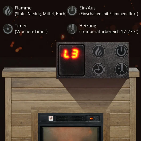 Elektrische Haard, 3D Vlam Effect, 3 Instellingen, Timer, Afstandsbediening, Natuurhout