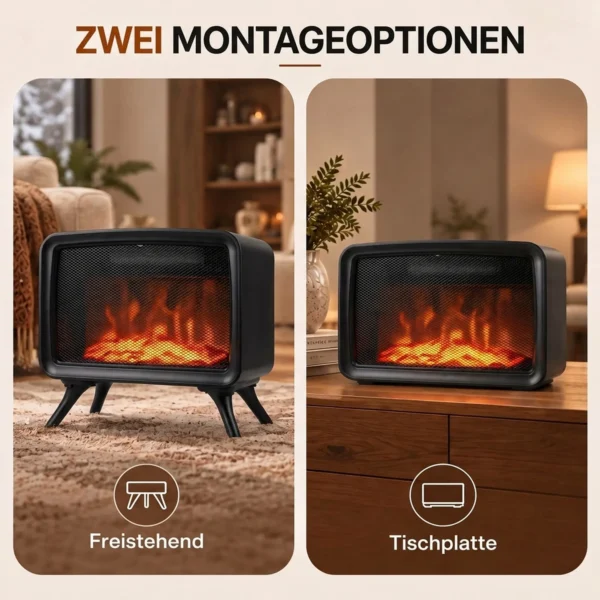 Elektrische Haard 800/1600W Met Verwarming, Afneembare Voet, Verstelbare Thermostaat 3D Vlam Effect