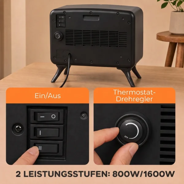 Elektrische Haard 800/1600W Met Verwarming, Afneembare Voet, Verstelbare Thermostaat 3D Vlam Effect