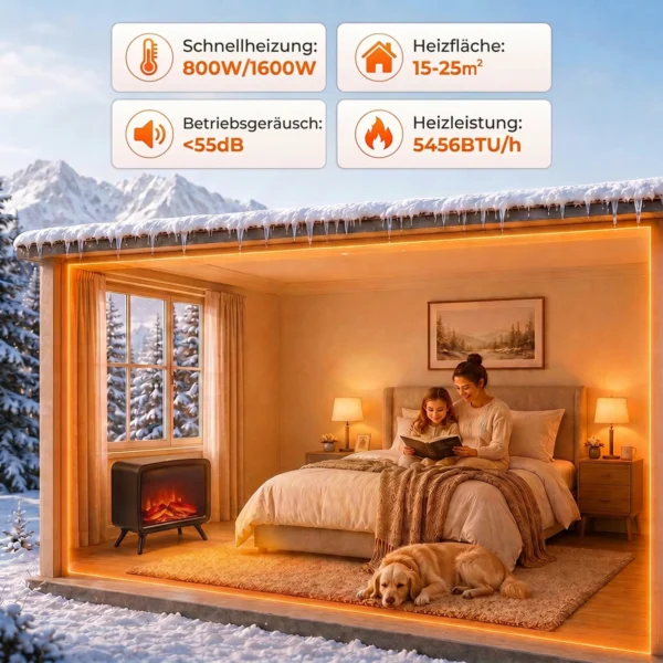 Elektrische Haard 800/1600W Met Verwarming, Afneembare Voet, Verstelbare Thermostaat 3D Vlam Effect