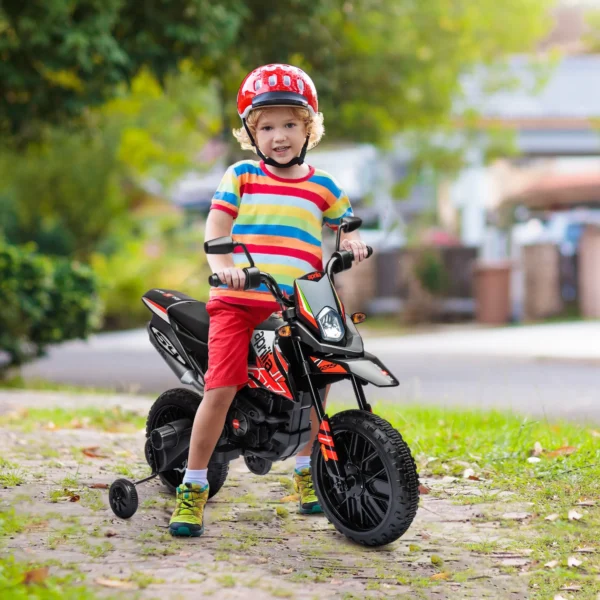 Elektrische Motorfiets Voor Kinderen 12 V Met 2 Motoren, Stabilisatiewielen, Schokdempers, 13 Inch Wielen, Muziek, USB