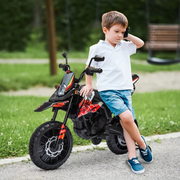 Elektrische Motorfiets Voor Kinderen 12 V Met 2 Motoren, Stabilisatiewielen, Schokdempers, 13 Inch Wielen, Muziek, USB