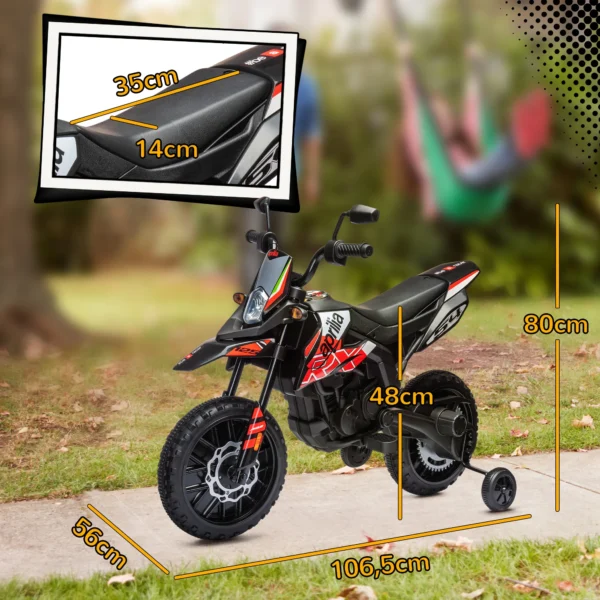 Elektrische Motorfiets Voor Kinderen 12 V Met 2 Motoren, Stabilisatiewielen, Schokdempers, 13 Inch Wielen, Muziek, USB