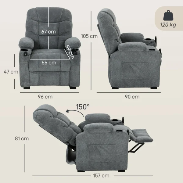 Elektrische Relaxstoel Met Massage & Warmte, Stille Motor En Geheugenfunctie, Donkergrijs