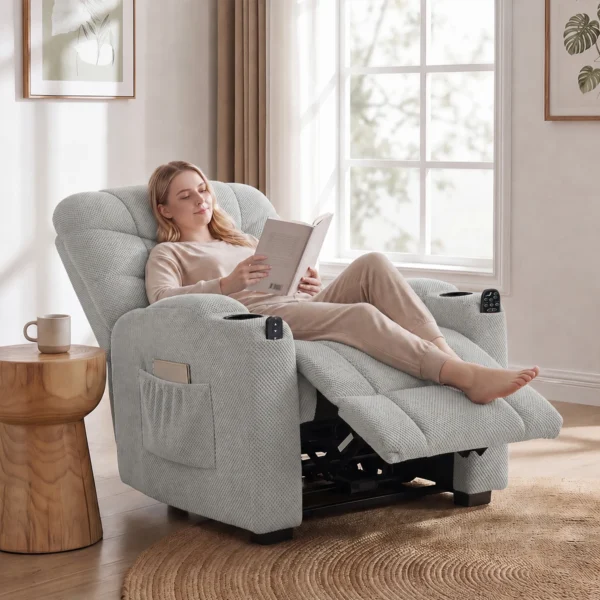 Elektrische Relaxstoel Met Massage & Warmte, Stille Motor En Geheugenfunctie, Grijs