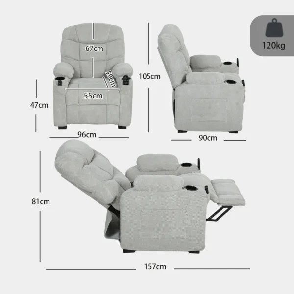 Elektrische Relaxstoel Met Massage & Warmte, Stille Motor En Geheugenfunctie, Grijs