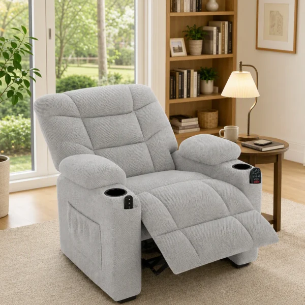 Elektrische Relaxstoel Met Massage & Warmte, Stille Motor En Geheugenfunctie, Grijs