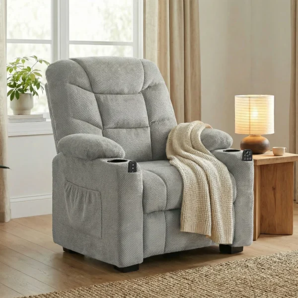 Elektrische Relaxstoel Met Massage & Warmte, Stille Motor En Geheugenfunctie, Grijs