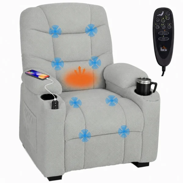 Elektrische Relaxstoel Met Massage & Warmte, Stille Motor En Geheugenfunctie, Grijs