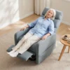 Elektrische Relaxstoel Met Opsta hulp, Afstandsbediening, Zacht Schuim, Zijtas, Linnen look Bekleding, Grijs
