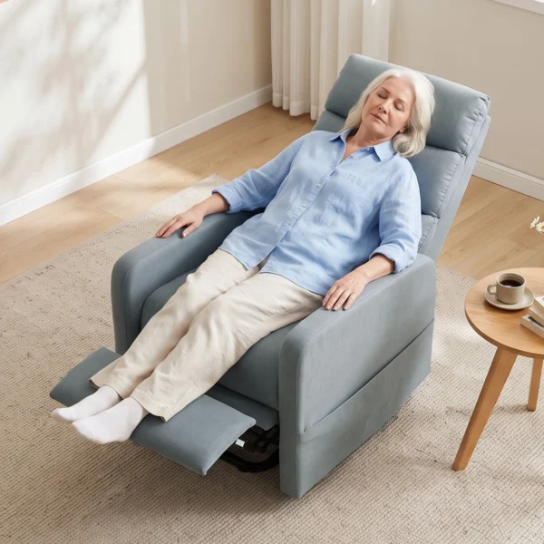 Elektrische Relaxstoel Met Opsta hulp, Afstandsbediening, Zacht Schuim, Zijtas, Linnen look Bekleding, Grijs