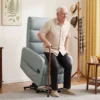 Elektrische Relaxstoel Met Opsta hulp, Afstandsbediening, Zacht Schuim, Zijtas, Linnen look Bekleding, Grijs