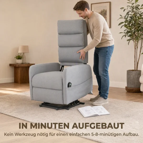 Elektrische Relaxstoel Met Opsta hulp, Afstandsbediening, Zacht Schuim, Zijtas, Linnen look Bekleding, Grijs