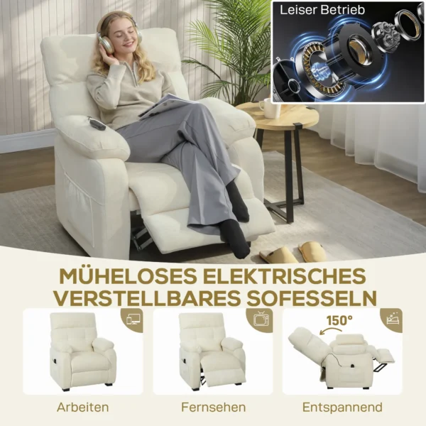 Elektrische Relaxstoel TV stoel Met Voetensteun, Zijvakken, Borstelloze Motor, USB aansluiting, Afstandsbediening