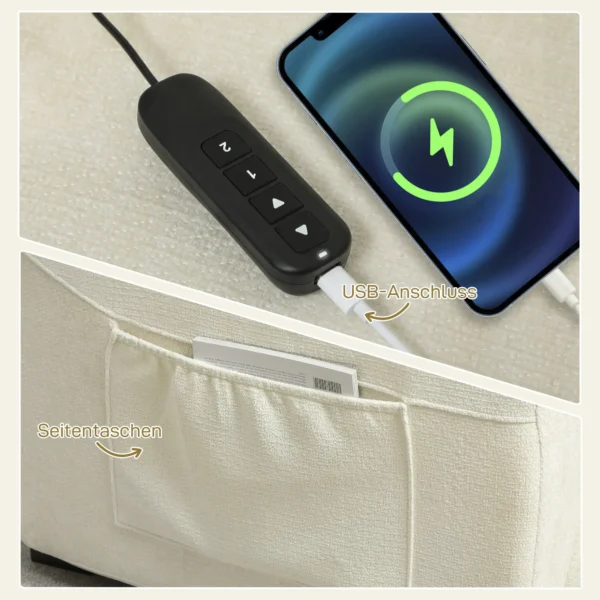 Elektrische Relaxstoel TV stoel Met Voetensteun, Zijvakken, Borstelloze Motor, USB aansluiting, Afstandsbediening