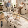 Elektrische Sta op Stoel Met Vibratiemassage En Verwarmingsfunctie, Relaxstoel In Fluweeloptiek Met Pocketvering, Crèmewit
