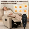 Elektrische Sta op Stoel Met Vibratiemassage En Verwarmingsfunctie, Relaxstoel In Fluweeloptiek Met Pocketvering, Crèmewit