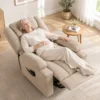 Elektrische Sta op Stoel Met Vibratiemassage En Verwarmingsfunctie, Relaxstoel In Fluweeloptiek Met Pocketvering, Crèmewit