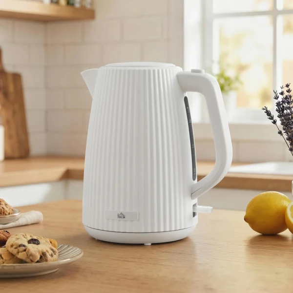 Elektrischer Wasserkocher, 1,7L Schnellkochfunktion, 2200W, Mit Herausnehmbarem Kalkfilter, Abschaltautomatik, Cremeweiß