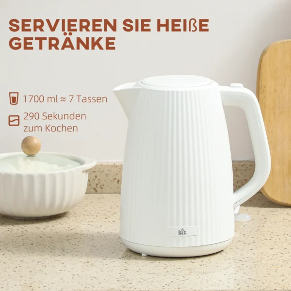Elektrischer Wasserkocher, 1,7L Schnellkochfunktion, 2200W, Mit Herausnehmbarem Kalkfilter, Abschaltautomatik, Cremeweiß