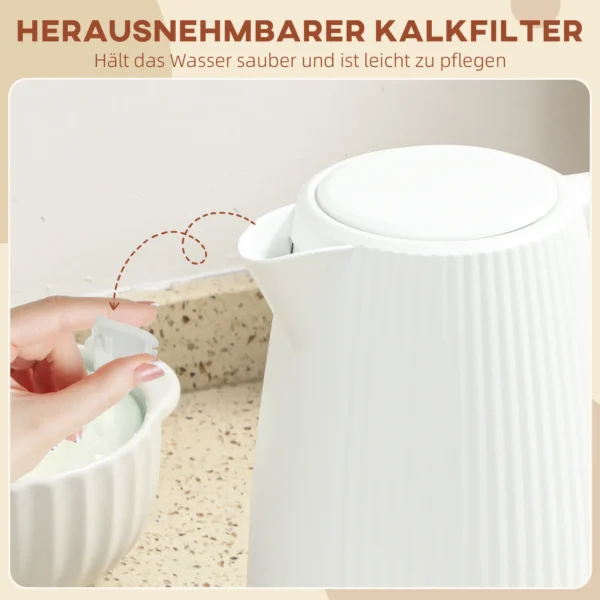 Elektrischer Wasserkocher, 1,7L Schnellkochfunktion, 2200W, Mit Herausnehmbarem Kalkfilter, Abschaltautomatik, Cremeweiß